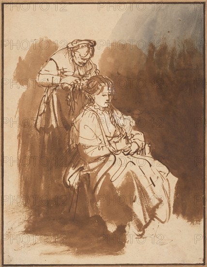 A Young Woman Having Her Hair Braided, ca 1637. Artist: Rembrandt van Rhijn (1606-1669)