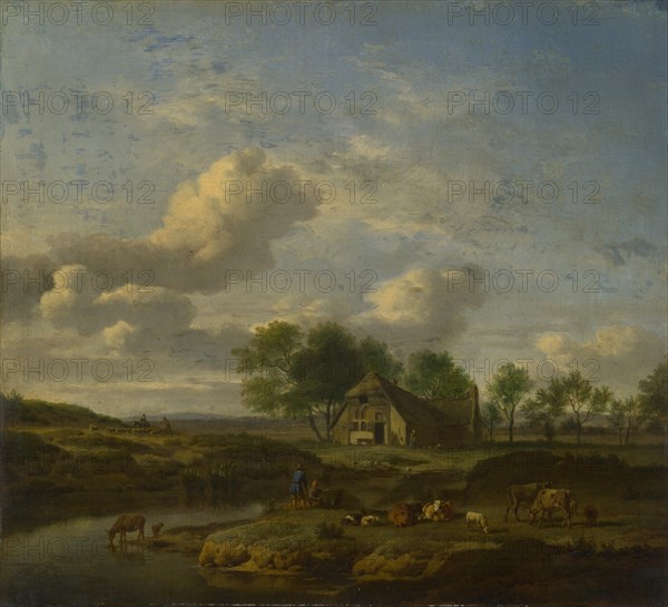 Landscape with a Farm by a Stream, 1661. Artist: Velde, Adriaen, van de (1636-1672)