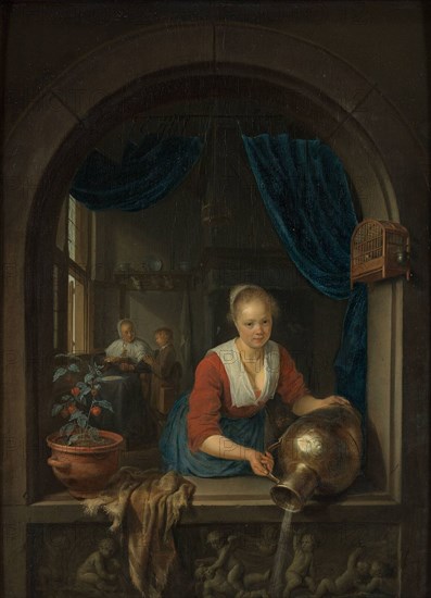 Maid at the window, c. 1660. Artist: Dou, Gerard (Gerrit) (1613-1675)