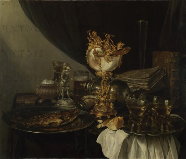 Still Life with a Nautilus Cup, c. 1645. Artist: Heda, Gerrit Willemsz. (c. 1625-1649)