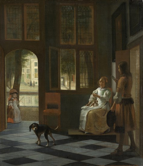 A Woman Directing a Young Man With a Letter, 1670. Artist: Hooch, Pieter, de (1629-1684)