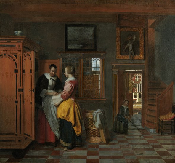 Interior with Women beside a Linen Chest, 1663. Artist: Hooch, Pieter, de (1629-1684)