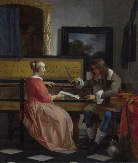 A Man and a Woman seated by a Virginal, ca 1665. Artist: Metsu, Gabriel (1629-1667)