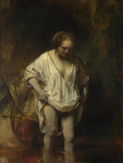 A Woman bathing in a Stream (Hendrickje Stoffels), 1654. Artist: Rembrandt van Rhijn (1606-1669)