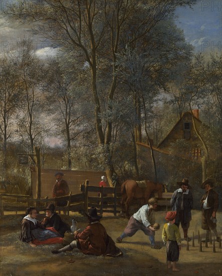 Skittle Players outside an Inn, ca 1663. Artist: Steen, Jan Havicksz (1626-1679)