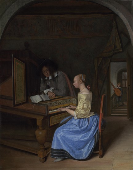 A Young Woman playing a Harpsichord, c. 1660. Artist: Steen, Jan Havicksz (1626-1679)