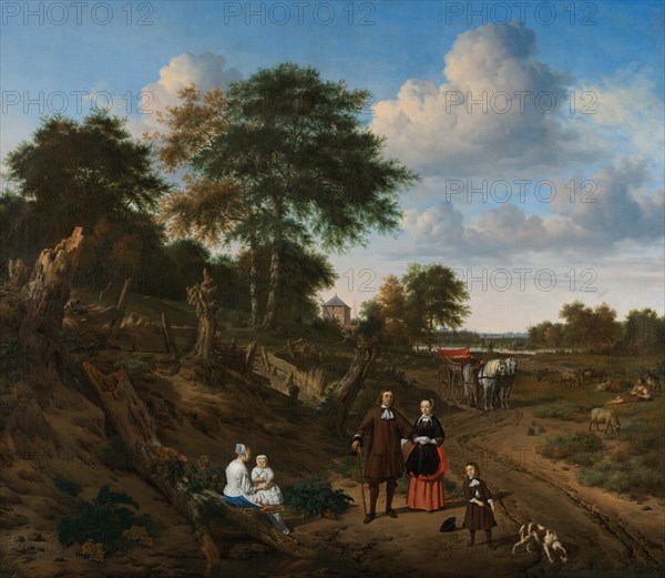 Portrait of a Couple with two Children and a Nursemaid in a Landscape, 1667. Artist: Velde, Adriaen, van de (1636-1672)