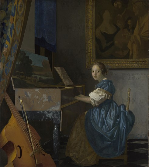 A Young Woman seated at a Virginal, c. 1670. Artist: Vermeer, Jan (Johannes) (1632-1675)