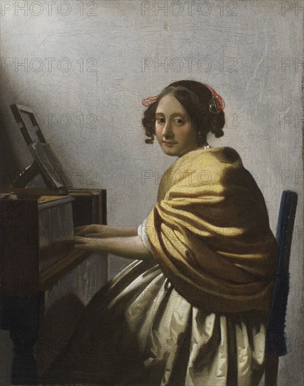 A Young Woman seated at a Virginal, c. 1670. Artist: Vermeer, Jan (Johannes) (1632-1675)