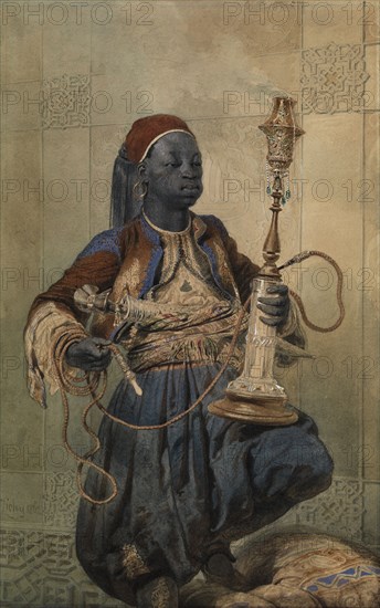 Nubian with a Waterpipe, 1862. Artist: Zichy, Mihály (1827-1906)