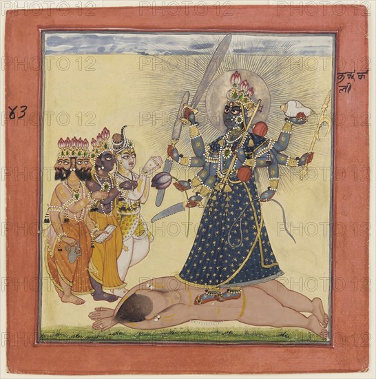 Goddess Bhadrakali Worshipped by the Gods (from a tantric Devi series), c. 1660. Artist: Anonymous