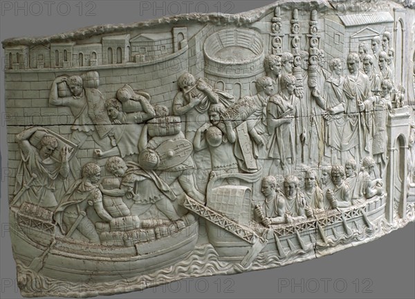 The Roman galleys. Relief detail of Trajan's Column, 1st-2nd century. Artist: Classical Antiquities