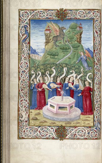 The nine Muses with Pegasus and Mount Helicon (From Argumentum by Guarinus Veronensis), 1485-1499. Artist: Anonymous