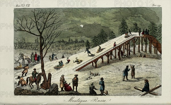 A roller coaster. Illustration from Il costume antico e moderno o storia del governo? by Giulio Ferrario, 1831. Artist: Giarrè, Luigi (1772-1844)