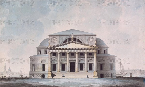 Facade of the Stock Exchange Building in Saint Petersburg, 1783. Artist: Quarenghi, Giacomo Antonio Domenico (1744-1817)