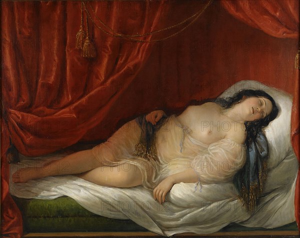 An odalisque in red interior, Early 19th cen.. Artist: Schiavoni, Natale (1777-1858)