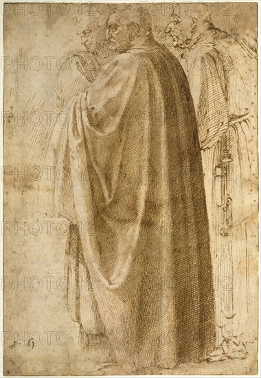 Three Standing Men in Wide Cloaks Turned to the Left, ca 1492-1496. Artist: Buonarroti, Michelangelo (1475-1564)