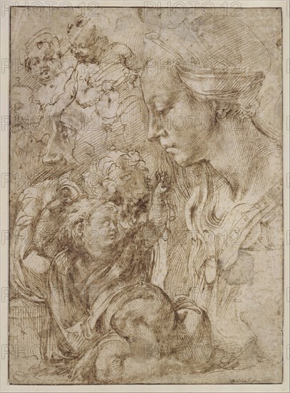 Studies for a Holy Family with John the Baptist as Child, 1505. Artist: Buonarroti, Michelangelo (1475-1564)