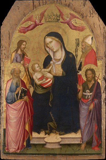 Madonna and Child with Saints John the Evangelist, John the Baptist, James of Compostela and Nicholas of Bari, ca 1390. Artist: Gaddi, Agnolo (1350-1396)