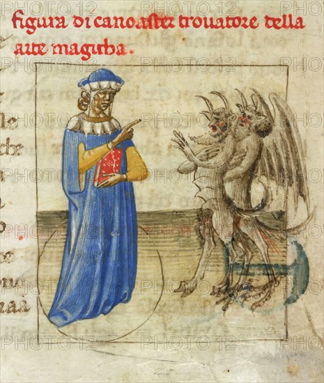 Zoroaster with two demons (Miniature from Pseudo-Aristotle Secretum Secretorum), 1425. Artist: Anonymous