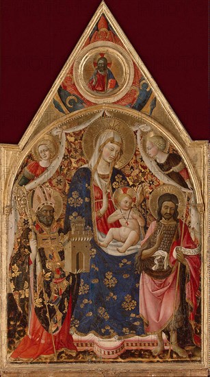 Madonna and Child, with a Bishop, St John the Baptist and Angels, Early 15th cen.. Artist: Antonio da Firenze (15th century)