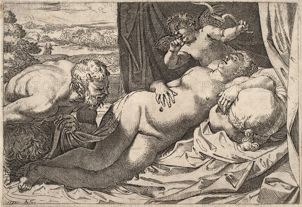 Satyr and Nymph. Artist: Carracci, Agostino (1557-1602)