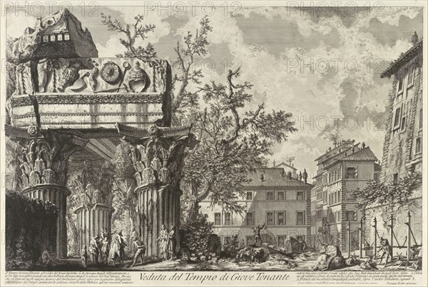 Veduta with the Temple of Jupiter Tonans, c. 1755. Artist: Piranesi, Giovanni Battist (1720-1778)