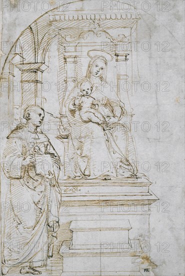 Sketch for an enthroned Virgin and Child with Saint Nicholas of Tolentino, c. 1504. Artist: Raphael (1483-1520)