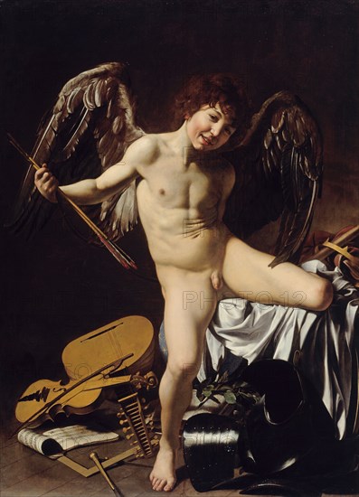 Cupid as Victor, ca 1601. Artist: Caravaggio, Michelangelo (1571-1610)