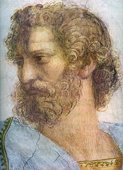 Aristotle. Stanza della Segnatura. The School of Athens (Detail), 1509-1511. Artist: Raphael (1483-1520)