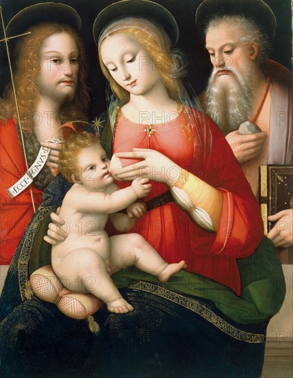 Madonna with Child and Saints John the Baptist and Jerome, Early 16th century. Artist: Piccinelli, Andrea (ca. 1485-1519)