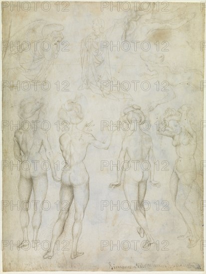 Four Studies of a Female Nude, an Annunciation and Two Studies of a Woman Swimming, c.1425. Artist: Pisanello, Antonio (1395-1455)