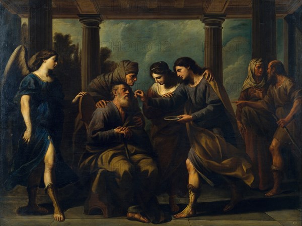 Tobias Healing His Father's Blindness, c. 1640. Artist: Vaccaro, Andrea (1604-1670)