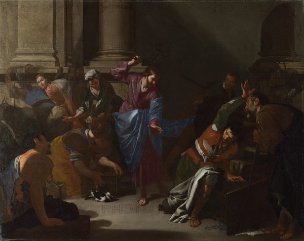 Christ driving the Traders from the Temple, c. 1645. Artist: Cavallino, Bernardo (1616-1656)