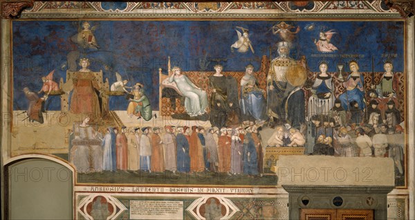 Allegory of Good Government (Cycle of frescoes The Allegory of the Good and Bad Government), 1338-1339. Artist: Lorenzetti, Ambrogio (ca 1290-ca 1348)