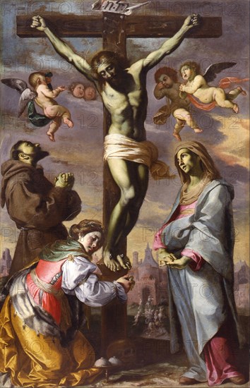 The Crucifixion with the Virgin and Saints Francis and Agatha, Mid of 17th cen.. Artist: Mei, Bernardino (1612-1676)