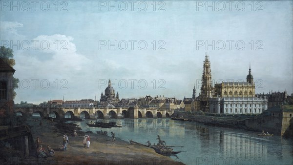 Dresden seen from the Right Bank of the Elbe, beneath the Augusts Bridge, 1748. Artist: Bellotto, Bernardo (1720-1780)