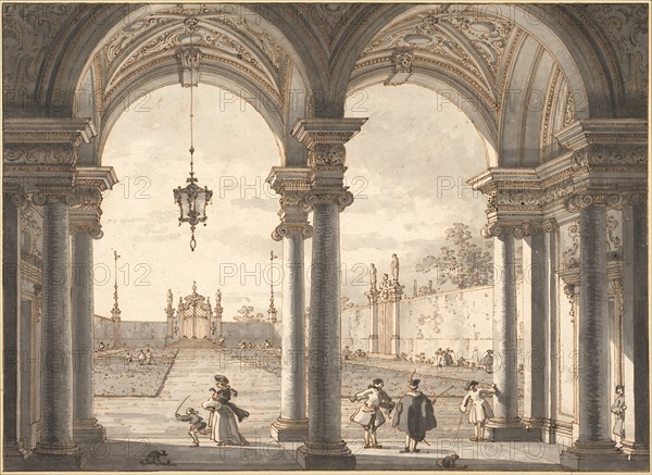 View through a Baroque Colonnade into a Garden, 1760-1768. Artist: Canaletto (1697-1768)