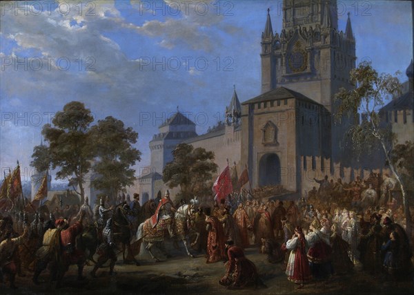 The national uprising of Kuzma Minin and Count Dmitry Pozharsky, 1856. Artist: Dusi, Cosroe (1808-1859)