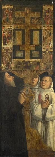 Cardinal Bessarion and Two Members of the Scuola della Carità in prayer with the Bessarion Reliquary, c. 1473. Artist: Bellini, Gentile (ca. 1429-1507)