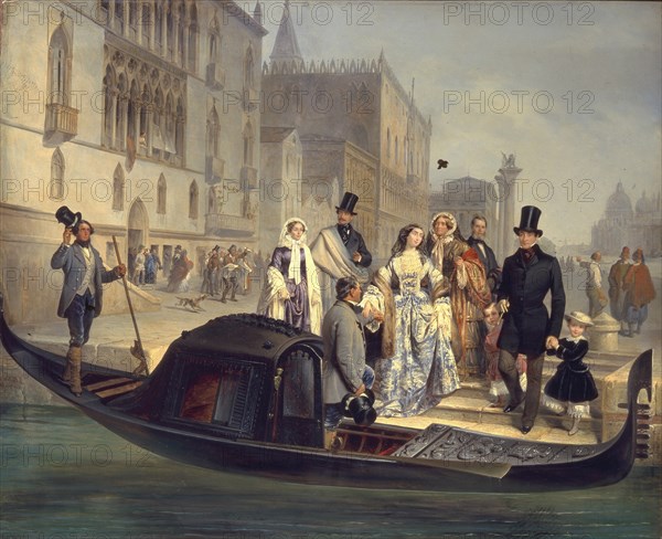 The Tolstoy Family in Venice, 1855. Artist: Carlini, Giulio (1826-1887)