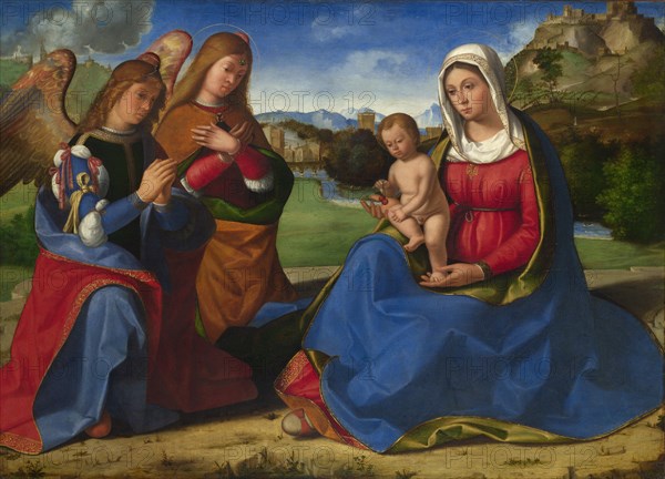 The Virgin and Child adored by Two Angels, c. 1505. Artist: Previtali, Andrea (ca 1480-1528)