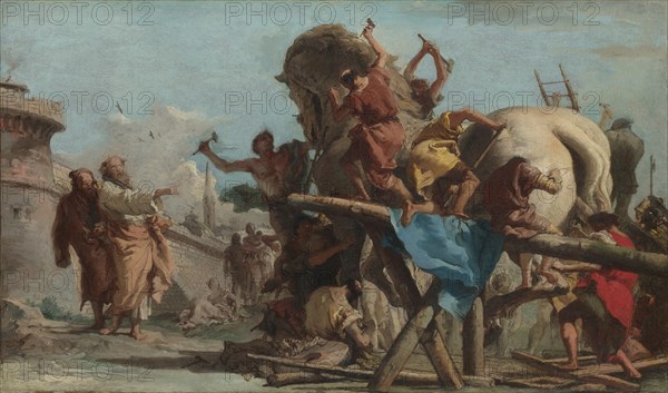 The Building of the Trojan Horse, ca 1760. Artist: Tiepolo, Giandomenico (1727-1804)