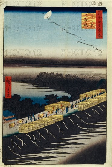 Nihon Embankment and Yoshiwara (One Hundred Famous Views of Edo), 1856-1858. Artist: Hiroshige, Utagawa (1797-1858)