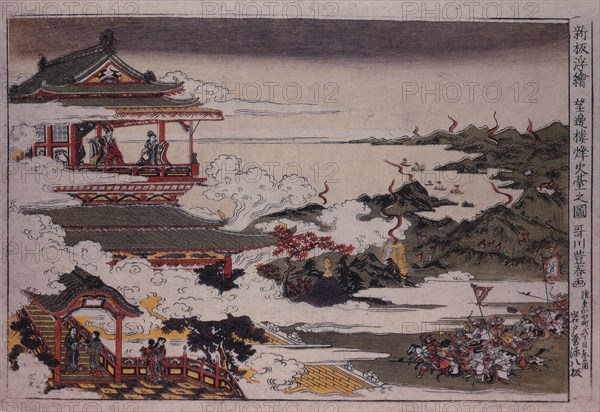 An Lushan and his troops attack on Emperor, ca 1770. Artist: Utagawa, Toyoharu (1735-1814)