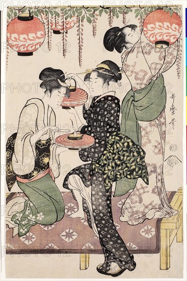 Teahouse girls under a wistaria espalier, 1795. Artist: Utamaro, Kitagawa (1753-1806)