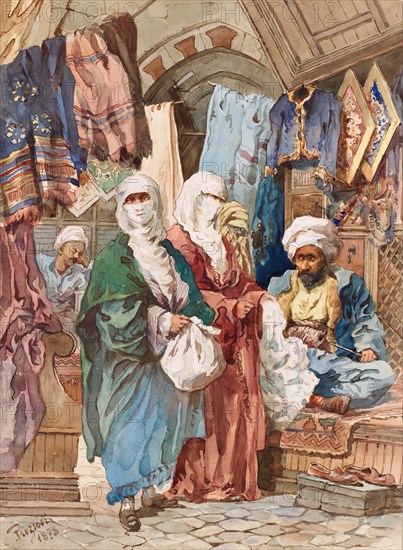 The Silk Bazaar. Artist: Preziosi, Amedeo (1816-1882)