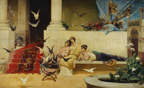 Feeding the pigeons. Artist: Kotarbinsky, Vasilii (Wilhelm) Alexandrovich (1849-1921)