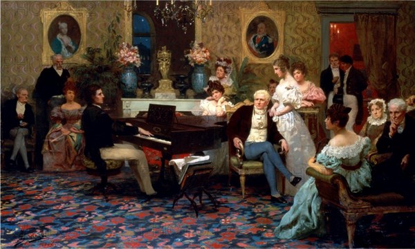 Chopin Playing the Piano in Prince Radziwill's Salon, 1887. Artist: Siemiradzki, Henryk (1843-1902)