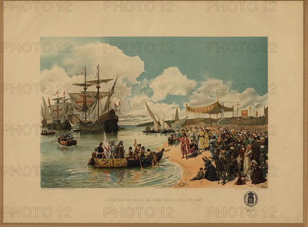 Vasco da Gama's arrival in India, c. 1900. Artist: Gameiro, Alfredo Roque (1864-1935)